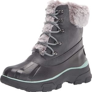 Jambu Women's Mayland Waterproof Grey Faux Fur Lace-Up Winter Duck Boots